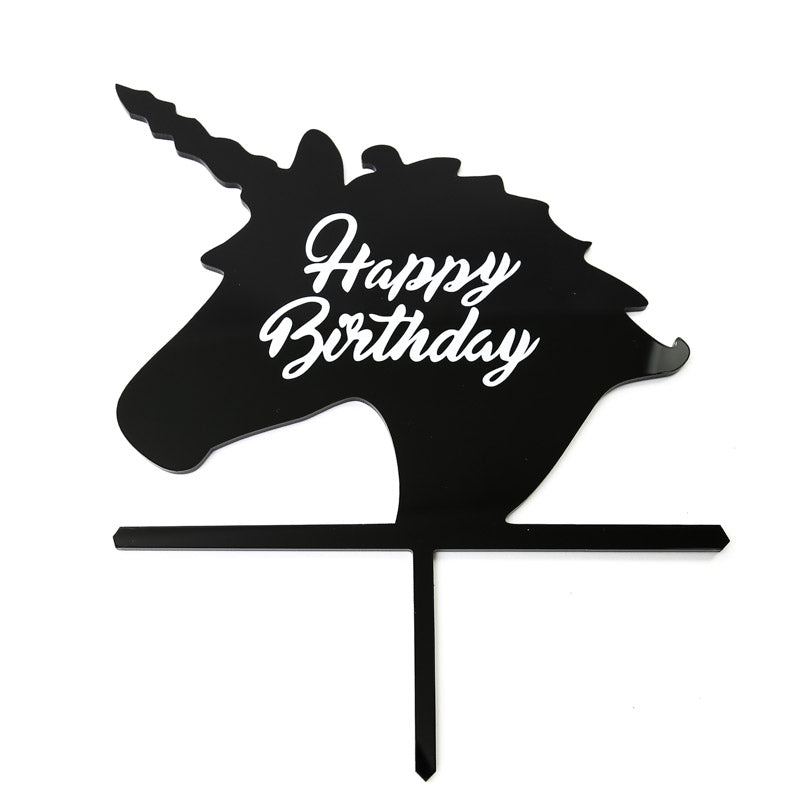 UNICORN Happy Birthday Cake Topper (Black)