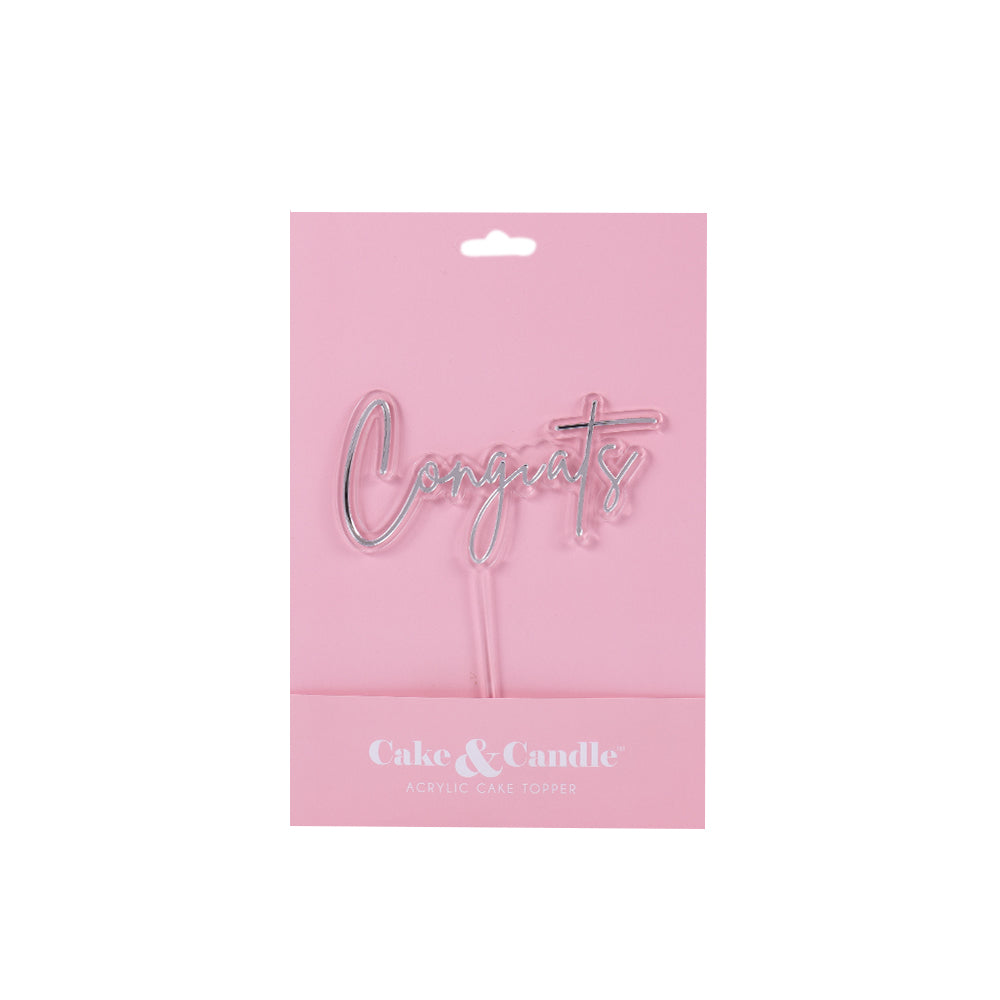 SILVER / CLEAR Layered Cake Topper - CONGRATS