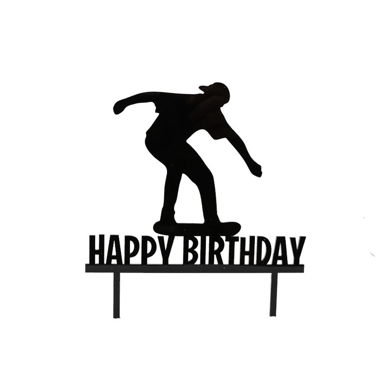 SKATER Happy Birthday Cake Topper (Black)