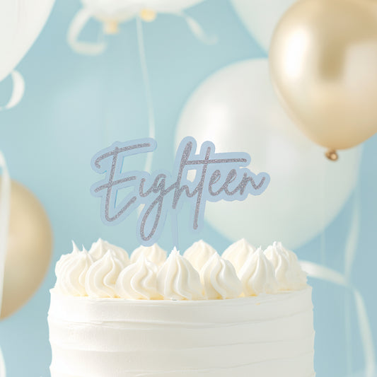 SILVER / LIGHT BLUE Layered Cake Topper - EIGHTEEN