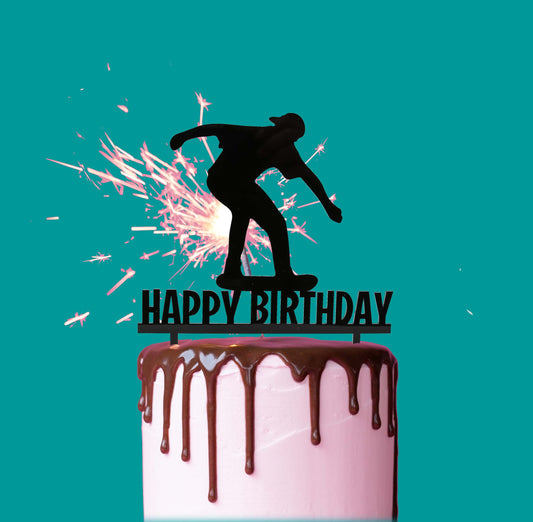 SKATER Happy Birthday Cake Topper (Black)