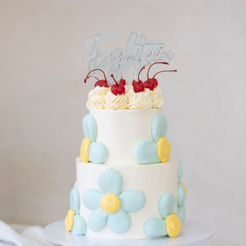 SILVER / LIGHT BLUE Layered Cake Topper - EIGHTEEN