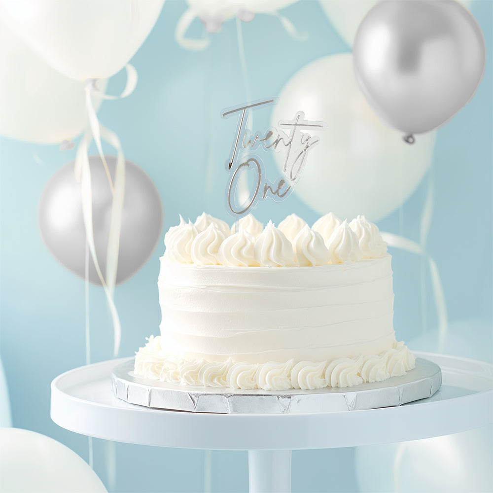 SILVER / CLEAR Layered Cake Topper - TWENTY ONE