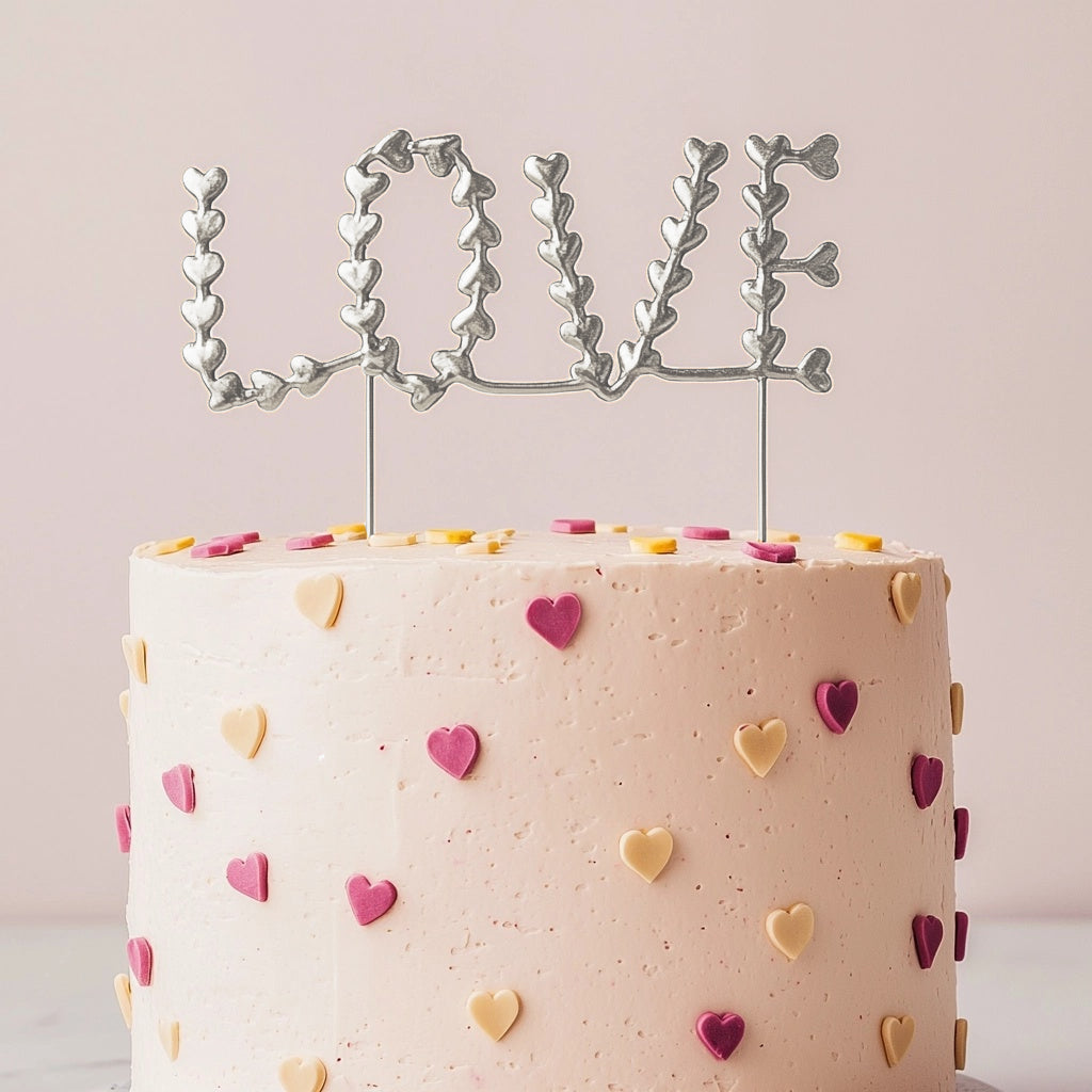 SILVER Metal Cake Topper - LOVE