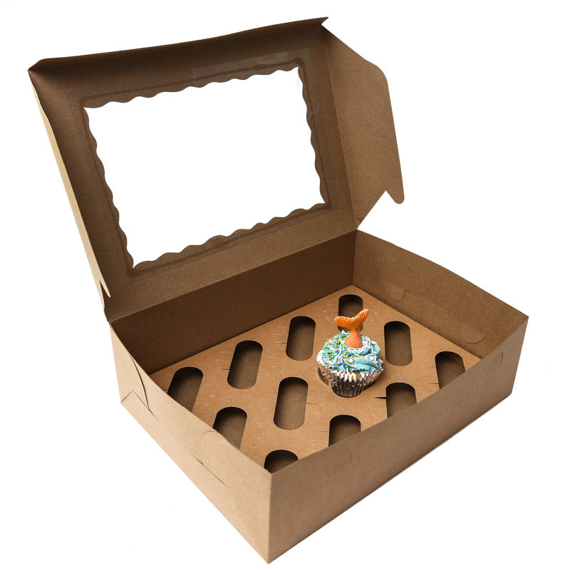 BROWN Cupcake Box with PVC Window (holds 12 cupcakes)