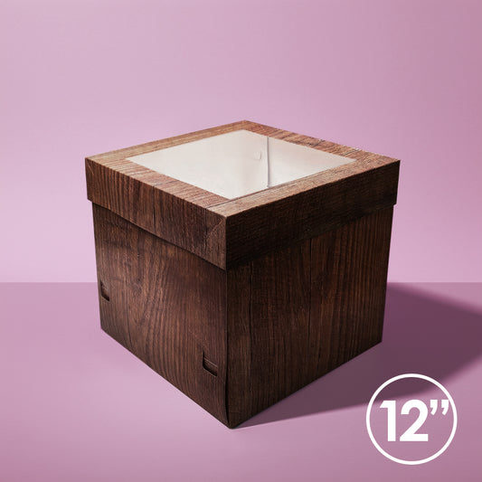 WOOD GRAIN 30cm Tall Cake Box with Window 12 inch