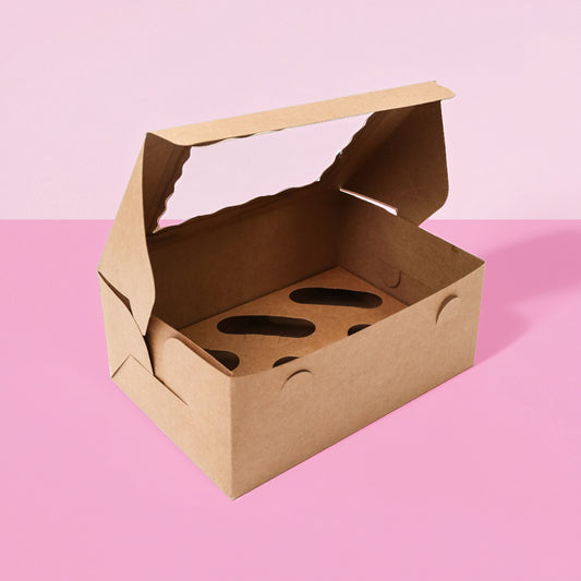 BROWN Cupcake Box with PVC Window (holds 6 cupcakes)